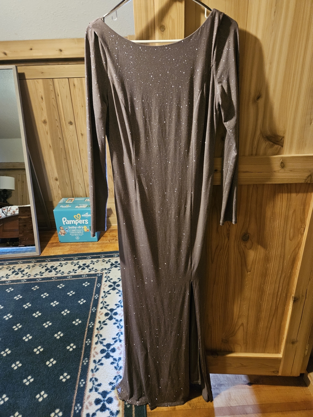 le chateau Purple Mauve Long Sleeve Glitter Maxi Dress